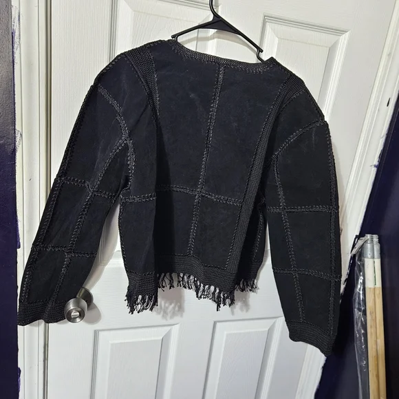 Vintage S.M.H Short Leather / Crochet Jacket Sz XL 3-1030 - Picture 2 of 6